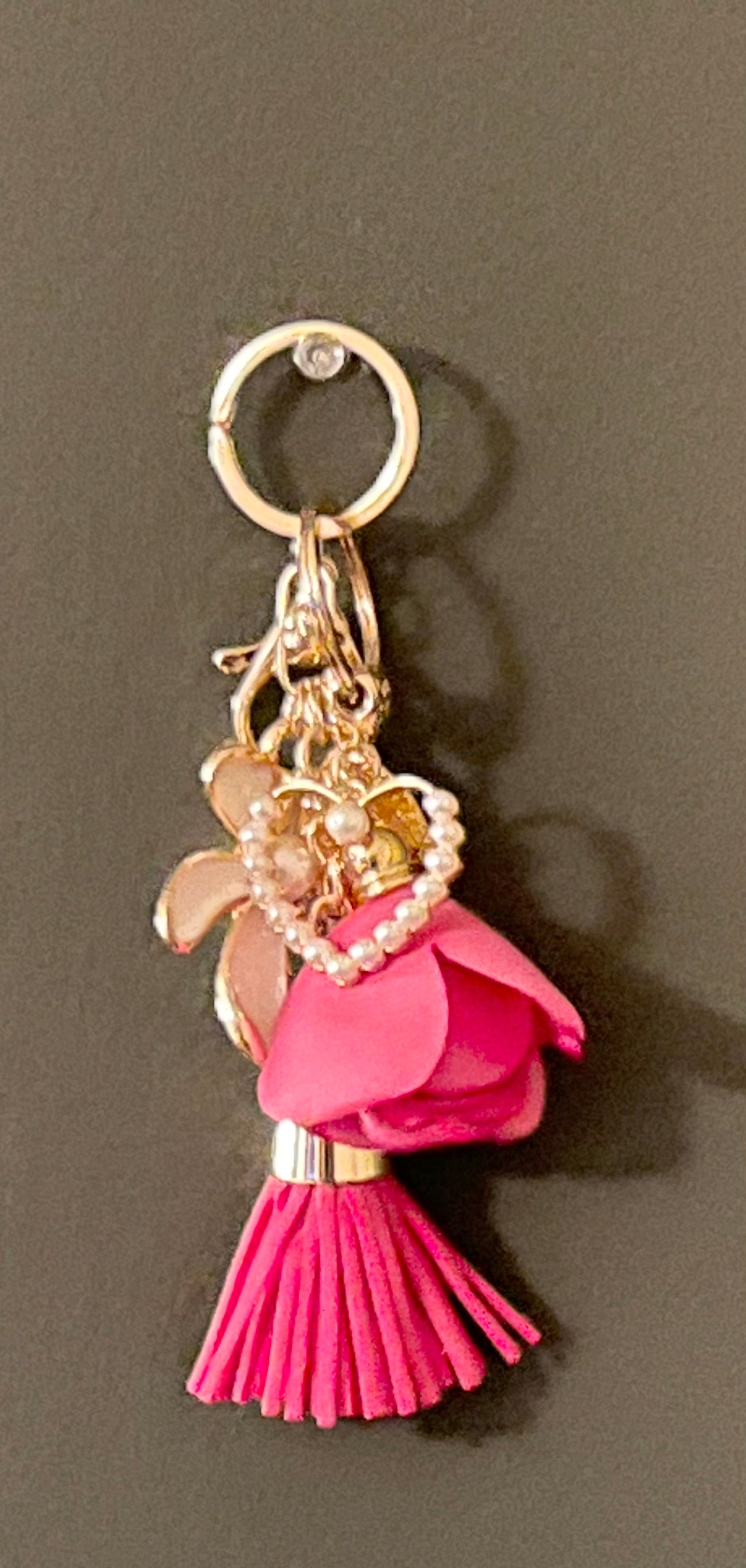 Flower and Pearl Heart Keychain